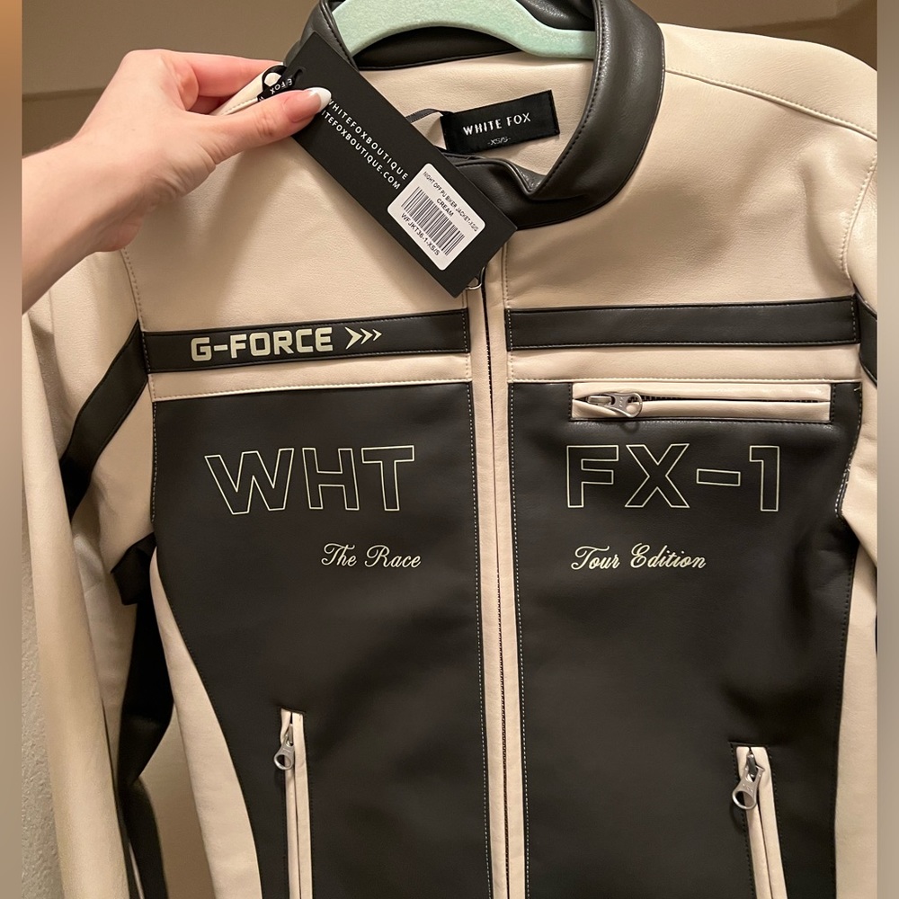 White fox boutique Night Off PU Biker Jacket Cream